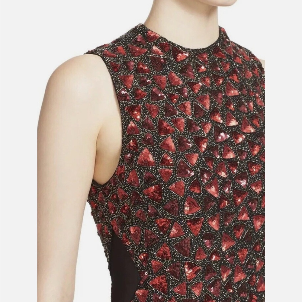 Alice + Olivia Rosalee Red Embellished‎ Sheath Mini Dress 6 Sleeveless Cocktail